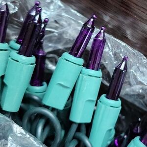 Purple Mini With Green Holiday String Lights 2 sets of 100 End To End With Fuses